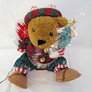 Christmas Avon Teddy Bear Fiber Optic Lighted Tree Color Changing 11" Sitting